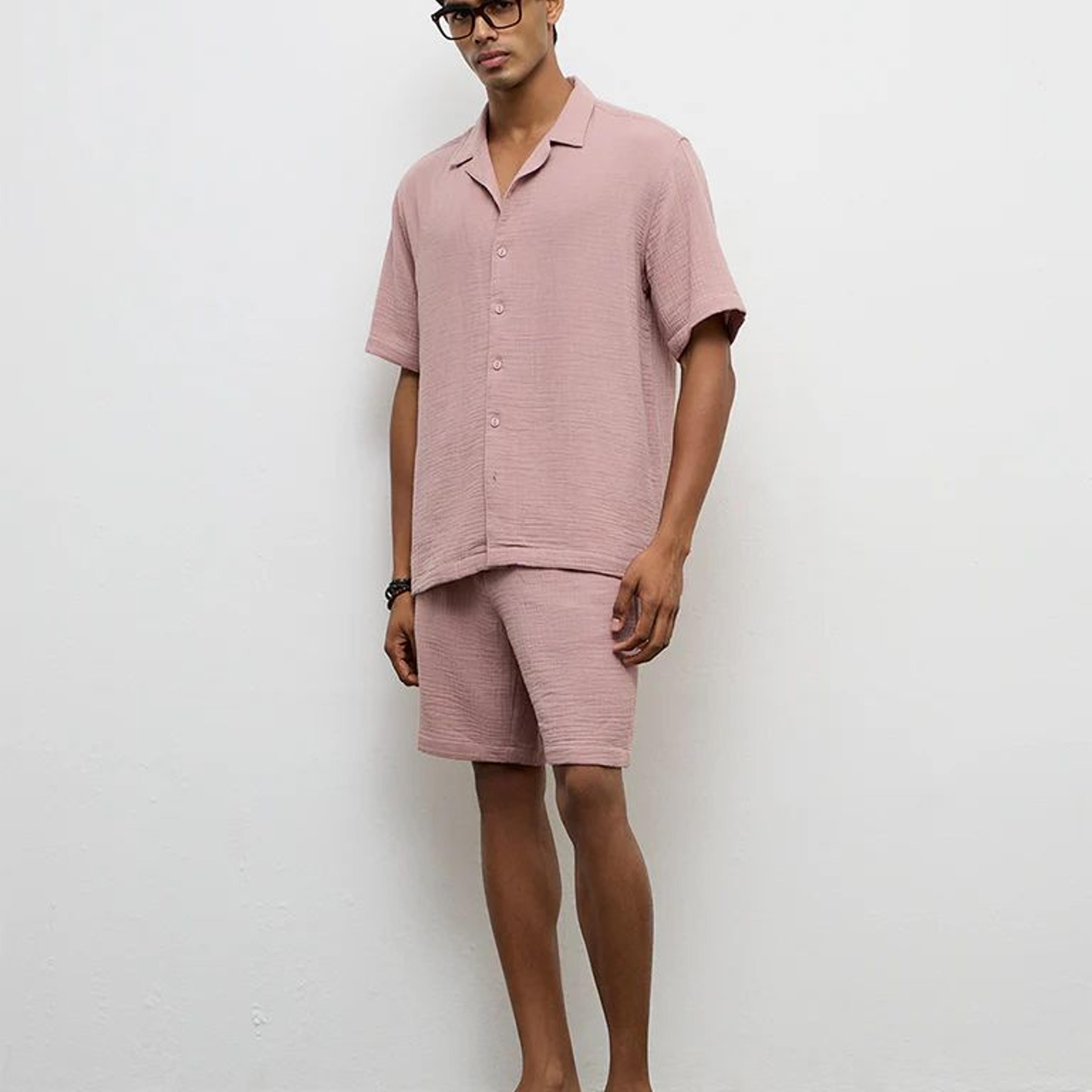 ETA Dusty Pink Relaxed-Fit Mid-Rise Cotton Shorts