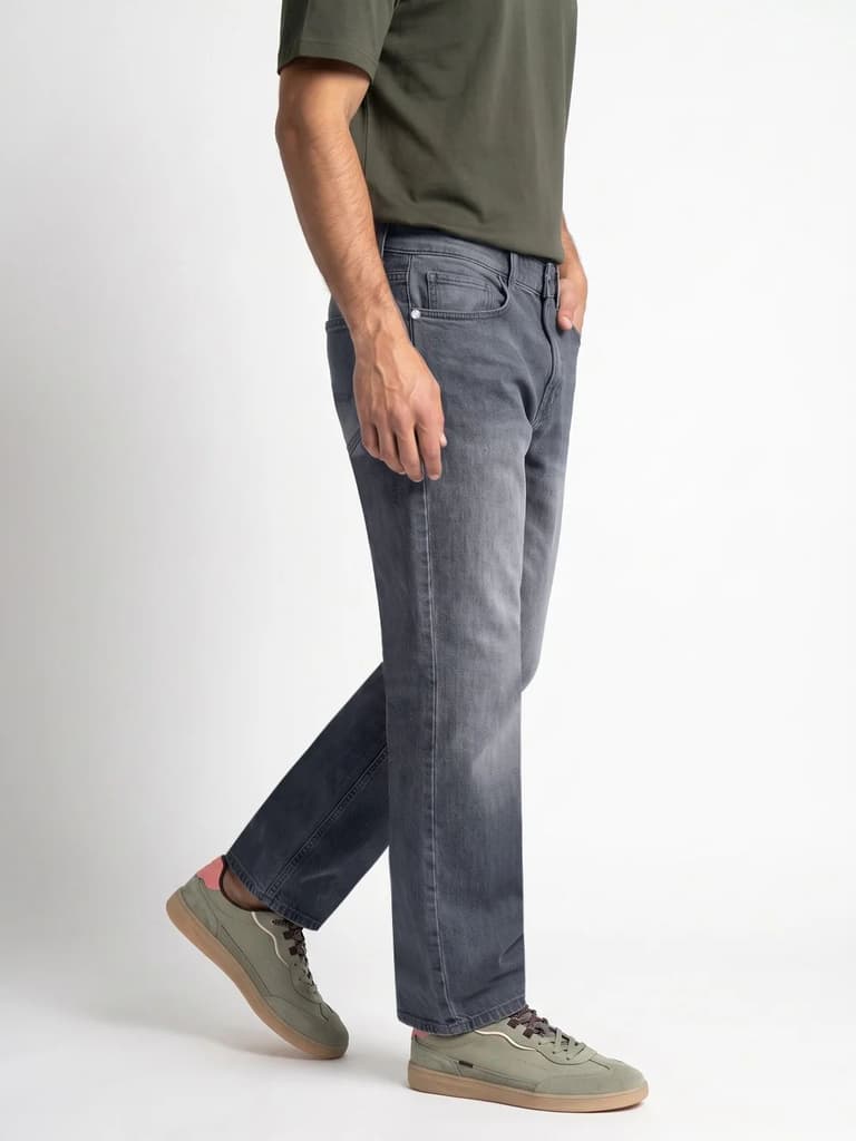Men's Grey Relaxed Fit Washed Denim Jeans Non-Stretchable — photo 2