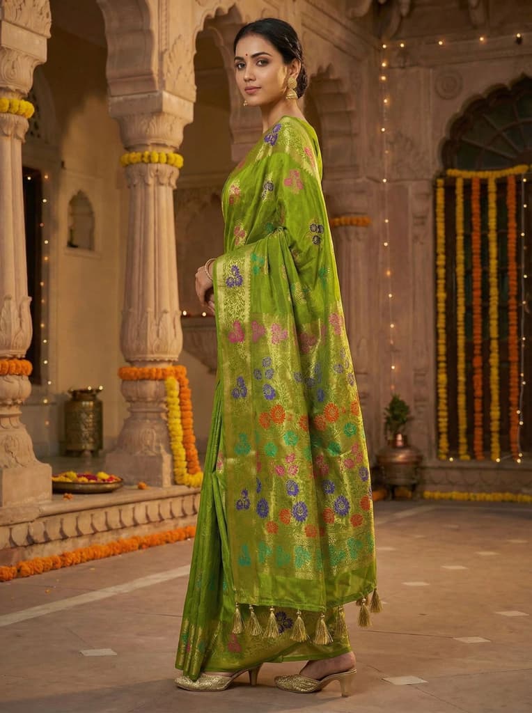 MIMOSA Women's Woven Design Paithani Style Art Silk Saree with Blouse Piece - Olive ( SA00003125OLFREE ) — photo 2