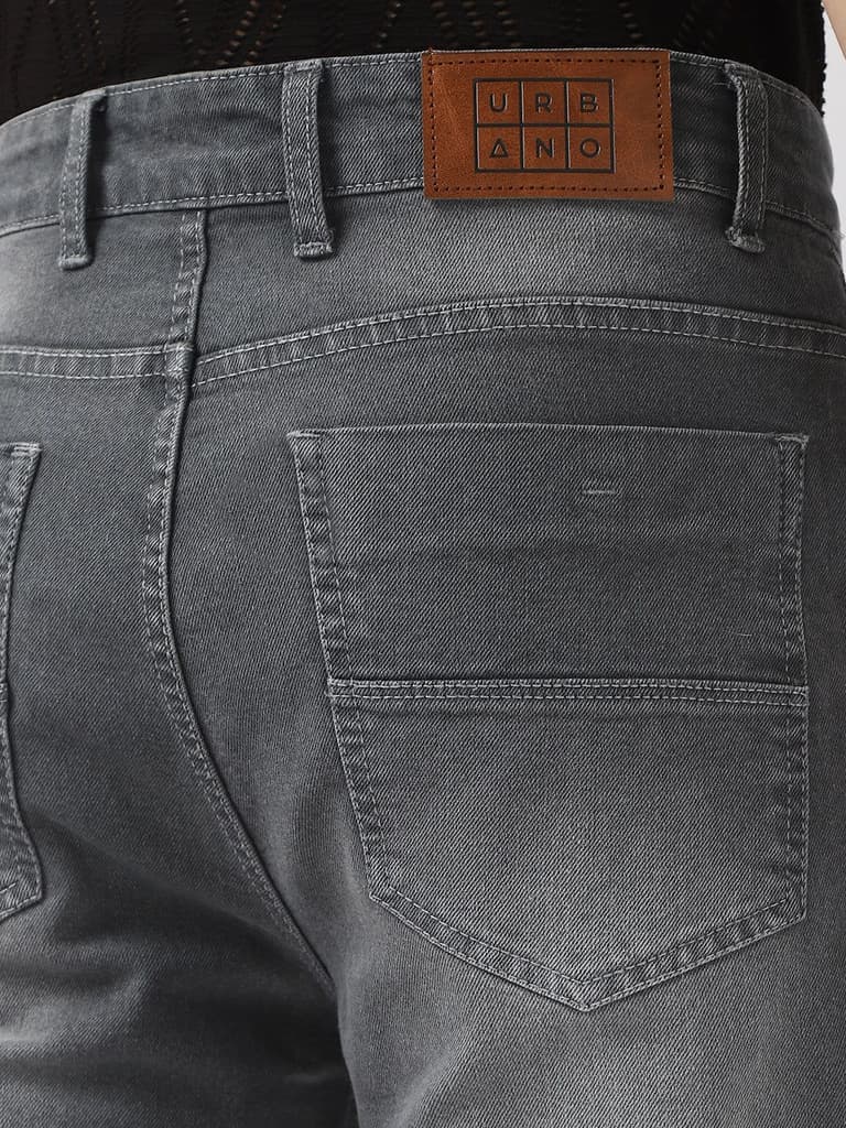 Men's Grey Straight Fit Washed Jeans Stretchable — photo 7