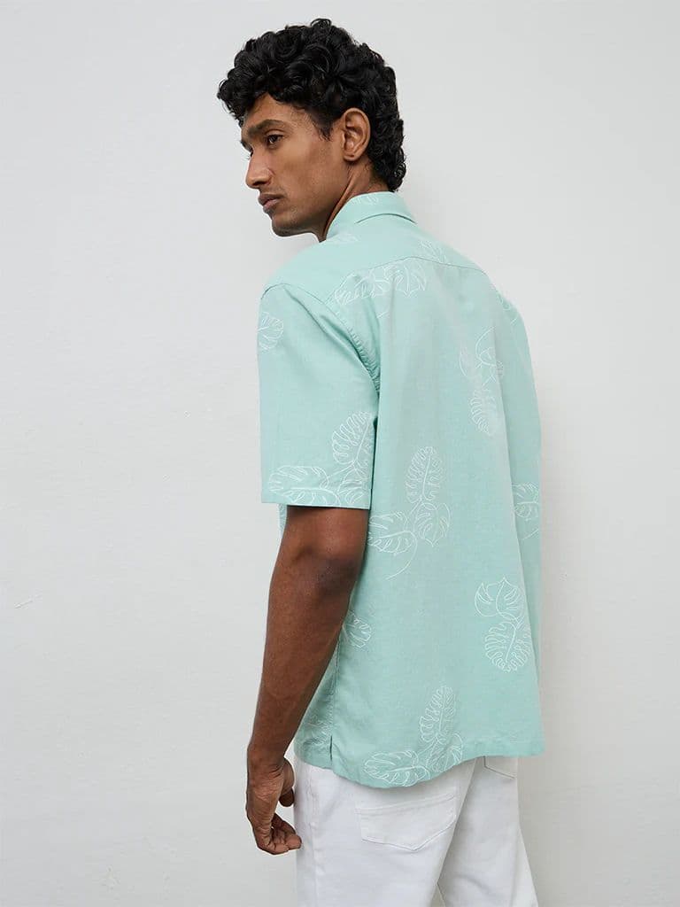 WES Casuals Aqua Printed Relaxed-Fit Cotton-Blend Shirt — photo 4