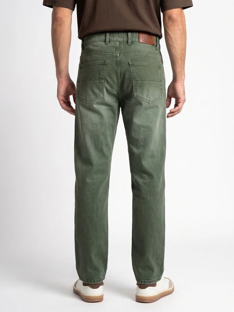 Men's Olive Relaxed Fit Washed Denim Jeans Non-Stretchable — photo 3