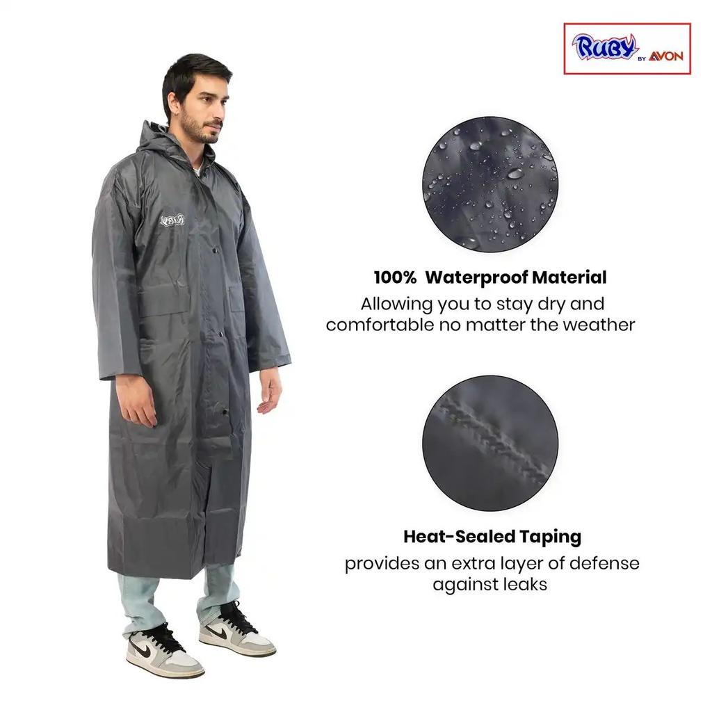 Fendo Ruby Cindrella Rain Coat for Men Long Overcoat Bike Rain Jacket | Grey | XXL — photo 2