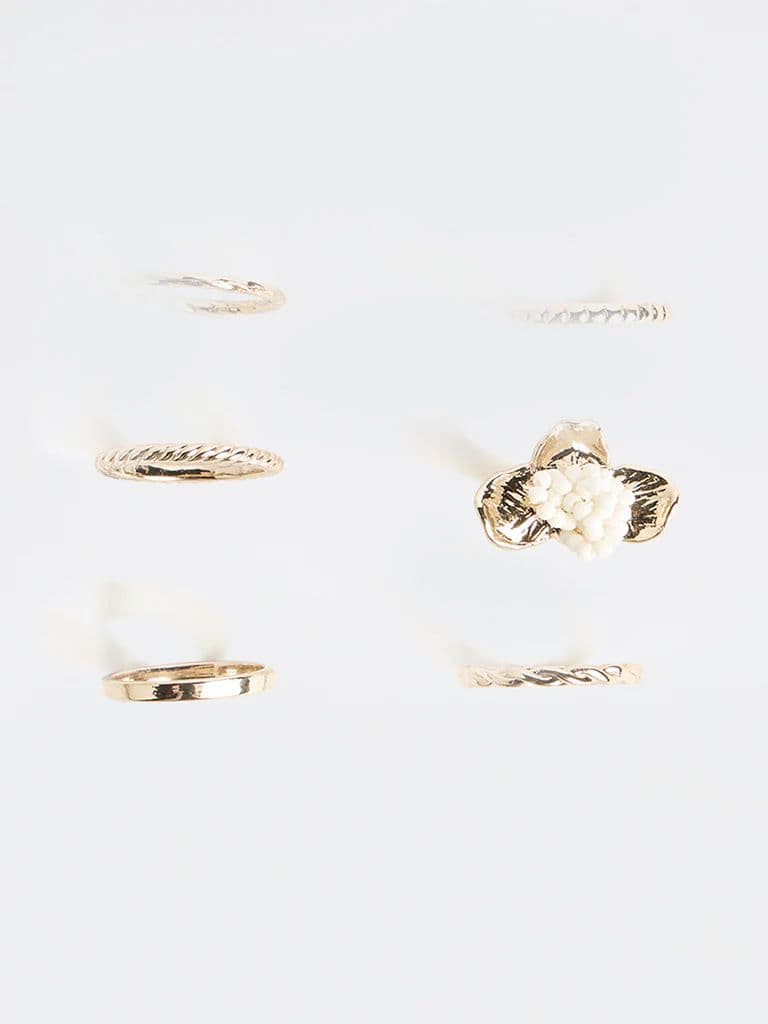 Westside Accessories Gold Floral Rings Set - Pack of 6