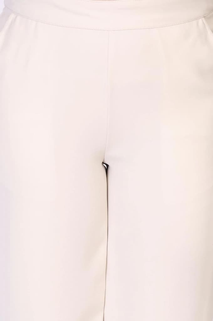 White Solid Straight-Leg Rayon Pants with YKK Zipper — photo 5