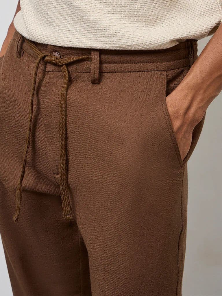 ETA Dark Brown Relaxed-Fit Mid-Rise Cotton-Blend Chinos — photo 4