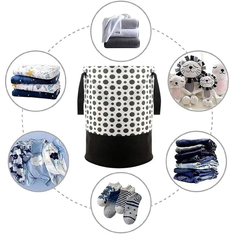 Perpetual Waterproof Laundry Cloth Basket, 45L, Foldable with Handle (Polka Lb)
