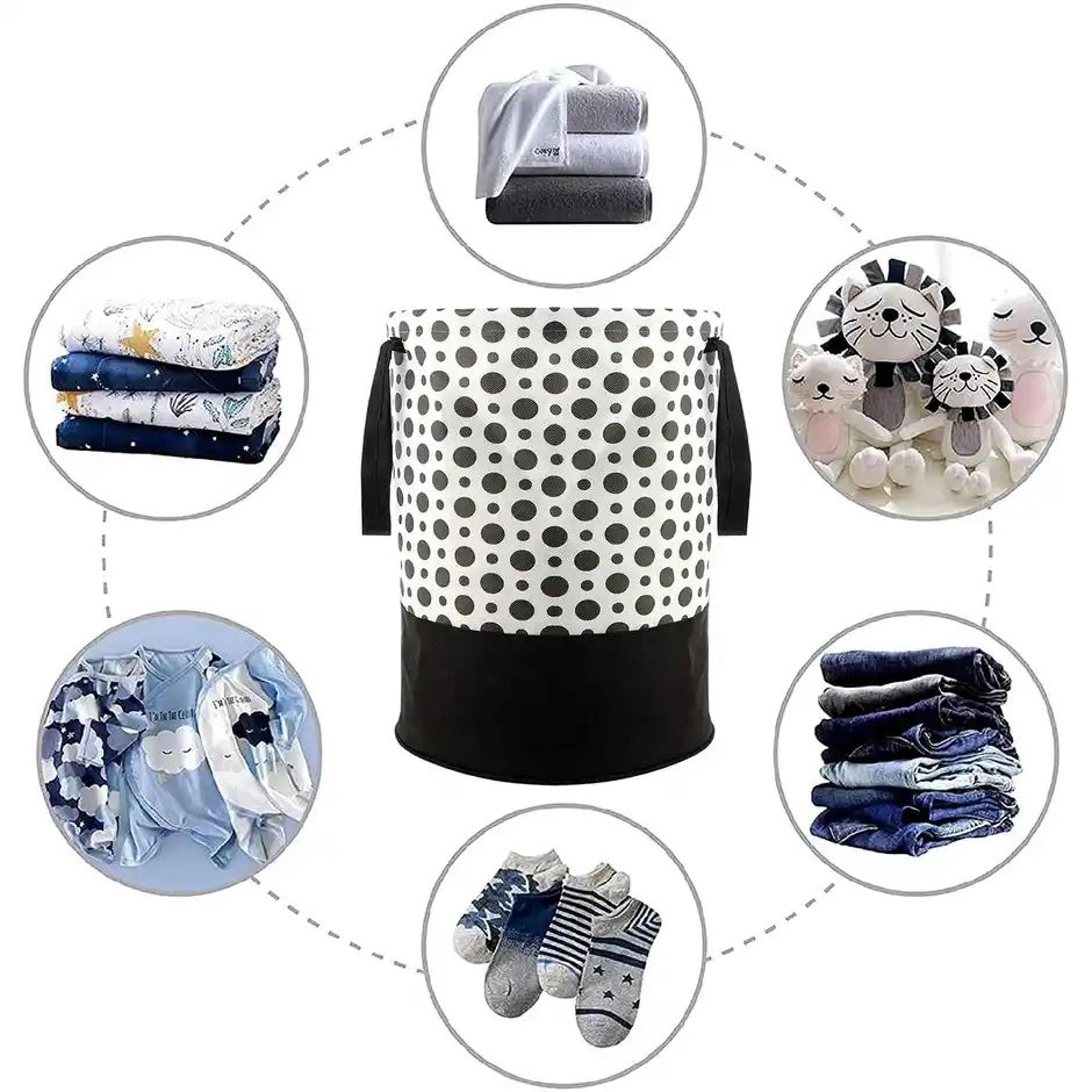 Perpetual Waterproof Laundry Cloth Basket, 45L, Foldable with Handle (Polka Lb)