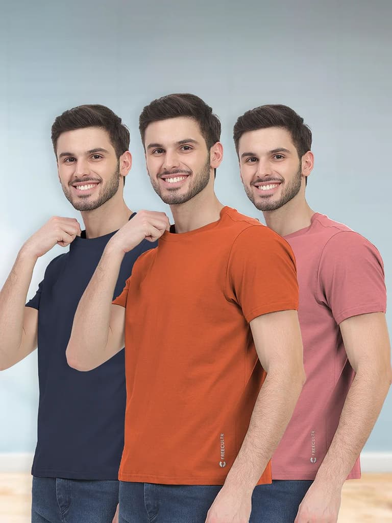 Truly Classic Organic Cotton T-shirts - Pack Of 3 — Rust Orange; Dusty Pink; Galaxy Blue / S / Men