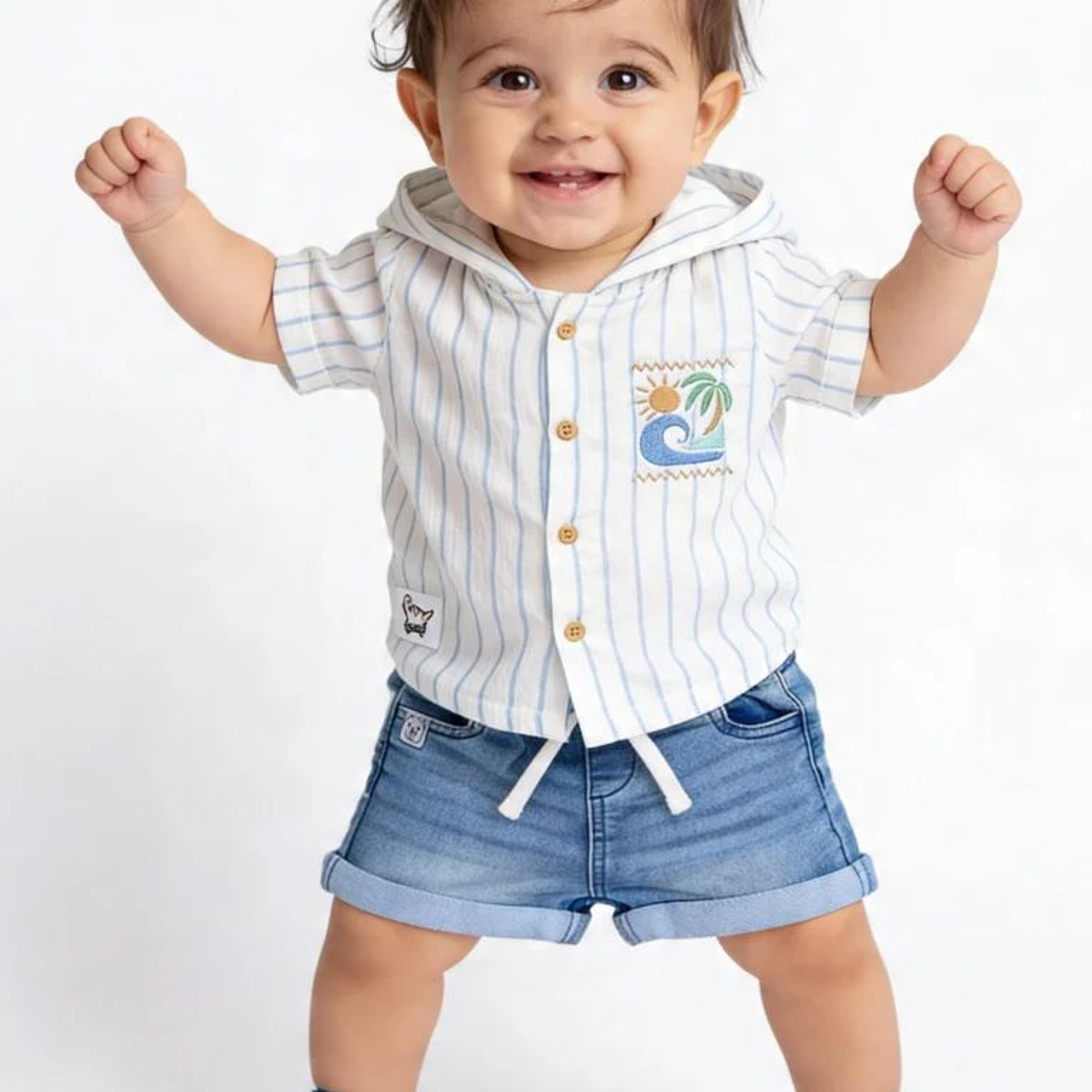HOP Baby Boys Blue Washed Regular Fit Denim Shorts