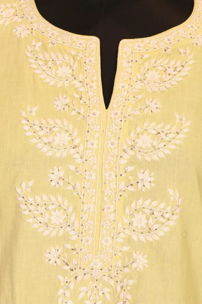 Yellow Chikankari Pure Cotton Straight Kurta — photo 2