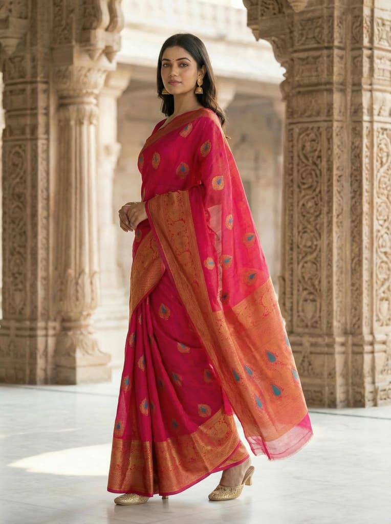 MIMOSA Women's Woven Design Banarasi Style dola silk Saree with Blouse Piece - Rani ( SA00003137RNFREE ) — photo 3