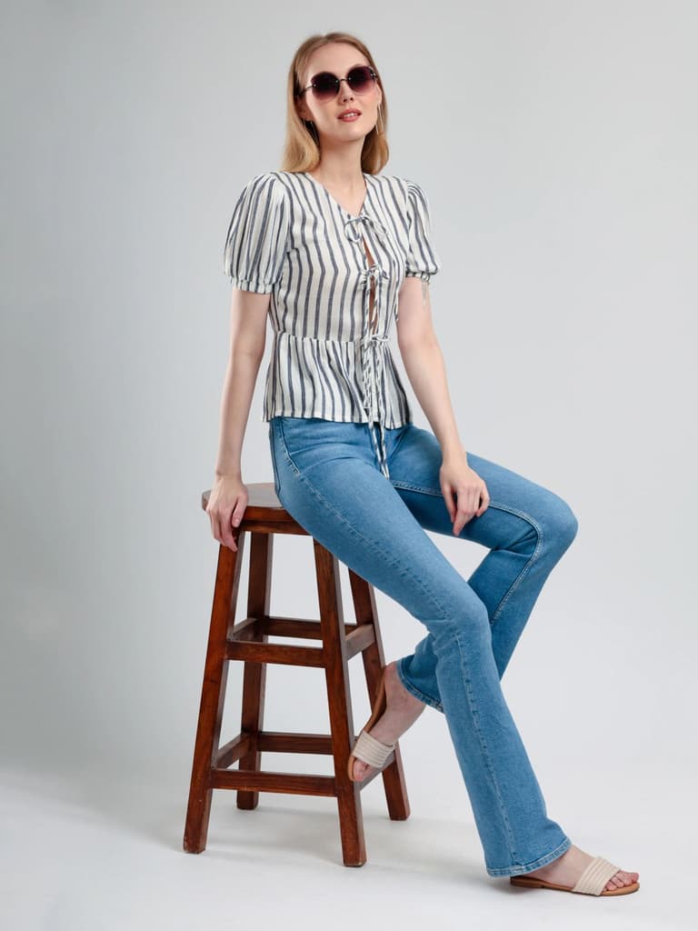 Cory Edge Melina Front-Tie Peplum Blouse -Stripe — photo 7