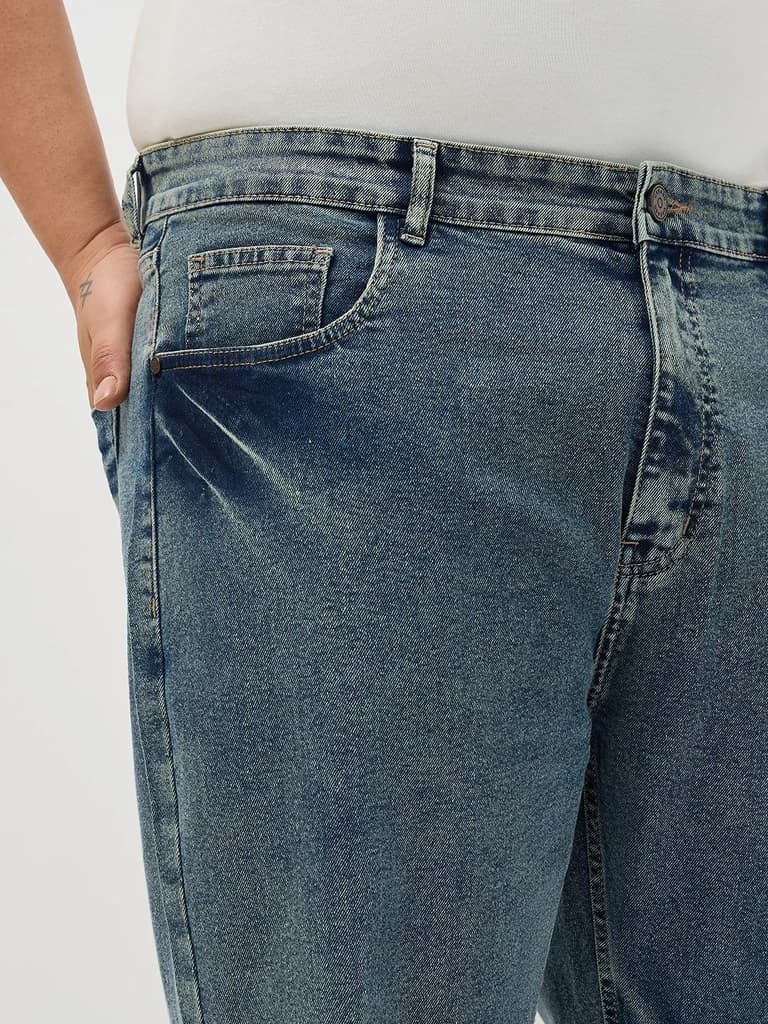 Plus Men's Ice Blue Regular Fit Acid Washed Denim Jeans Stretchable — photo 5