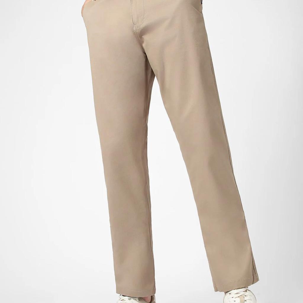 Men's Taupe Brown Cotton Regular Fit Casual Chinos Trousers Stretch