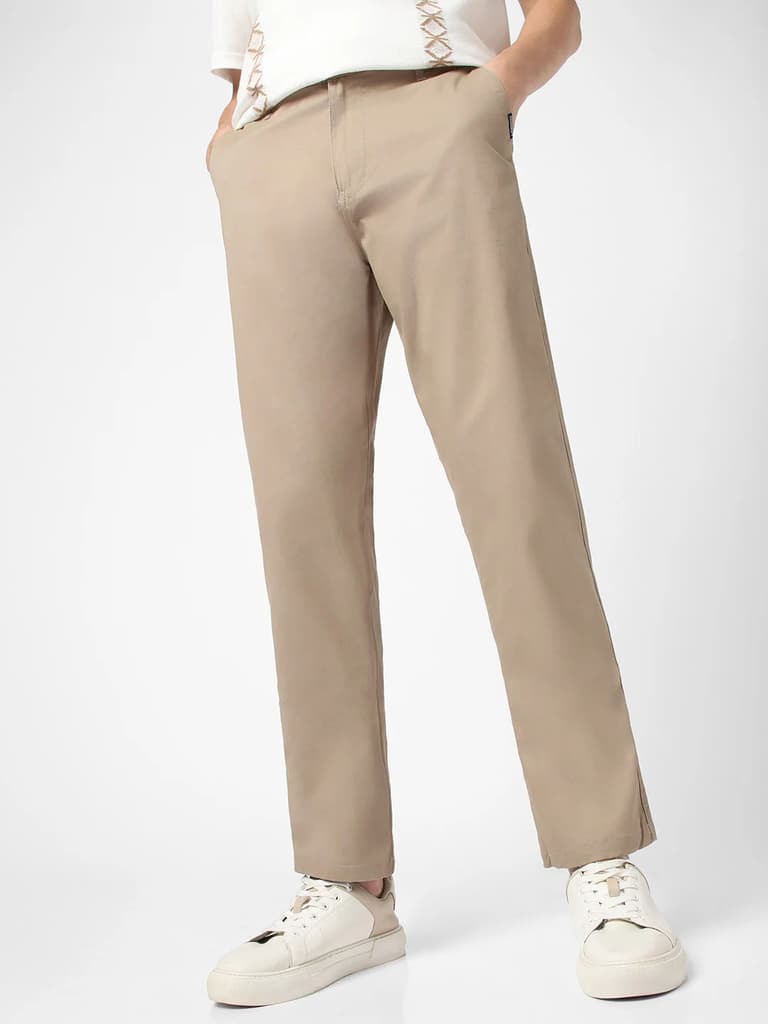 Men's Taupe Brown Cotton Regular Fit Casual Chinos Trousers Stretch — 28 / Taupe Brown