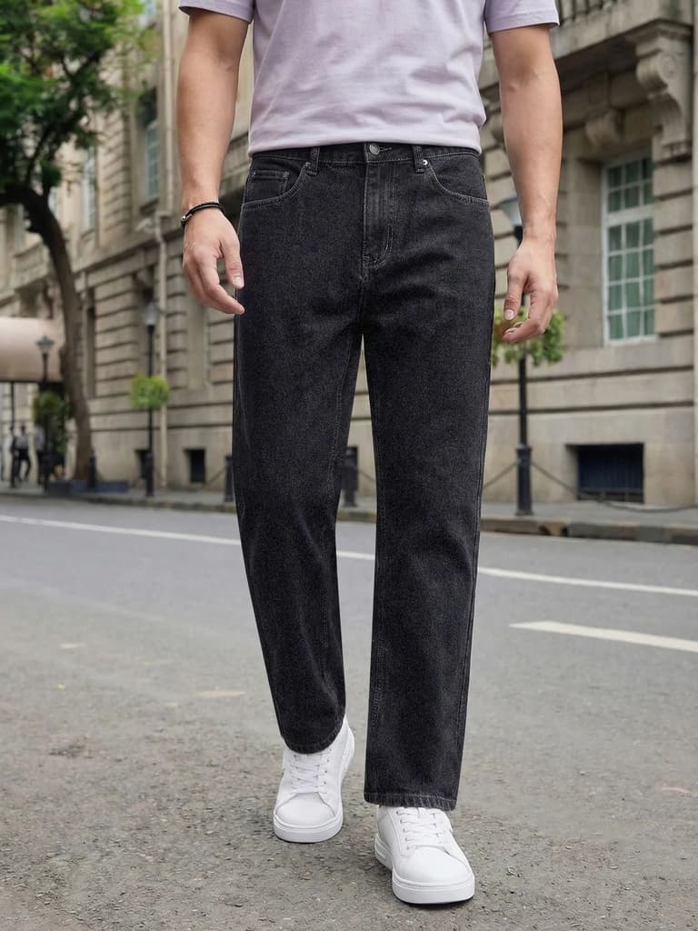 Men's Dark Grey Relaxed Fit Washed Denim Jeans Non-Stretchable — 28 / Dark Grey