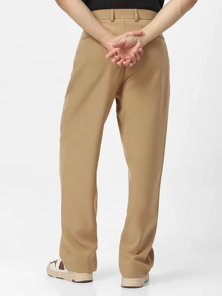 Men's Khaki Loose Baggy Fit Solid Korean Trousers Stretchable — photo 4