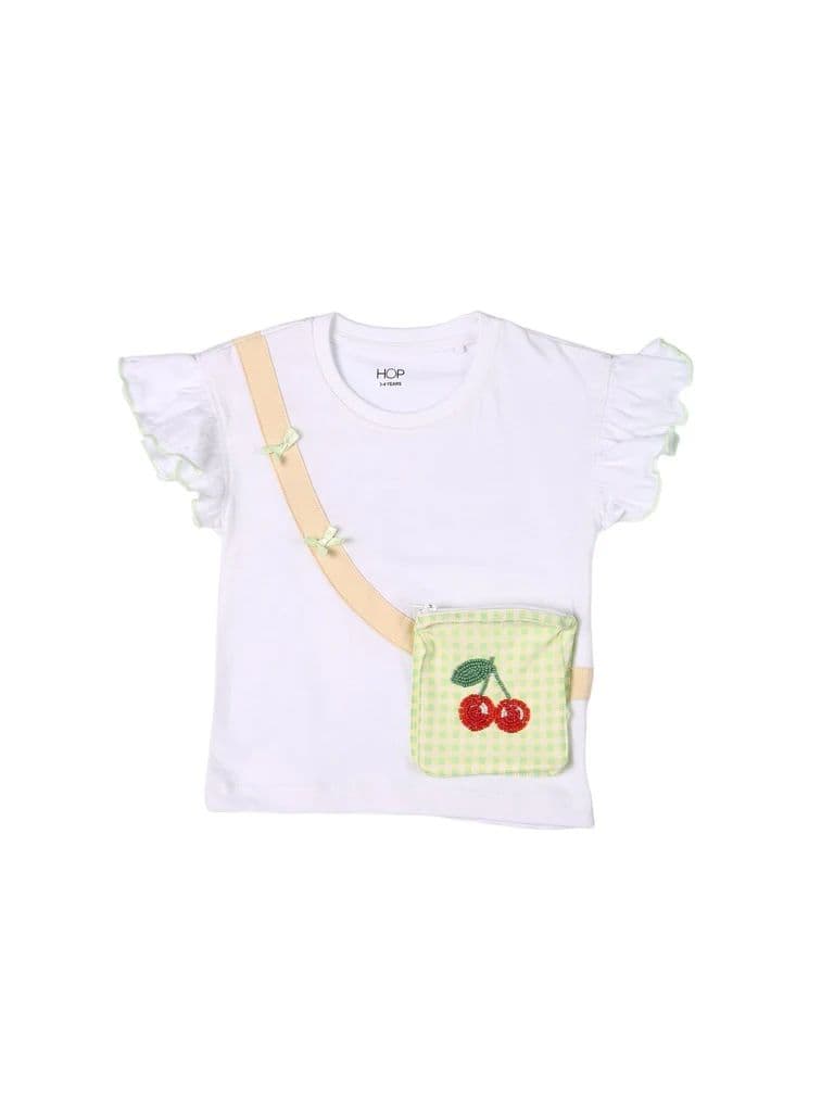 HOP Kids Girls White Cherry Gingham Bag Cotton T-Shirt — photo 3