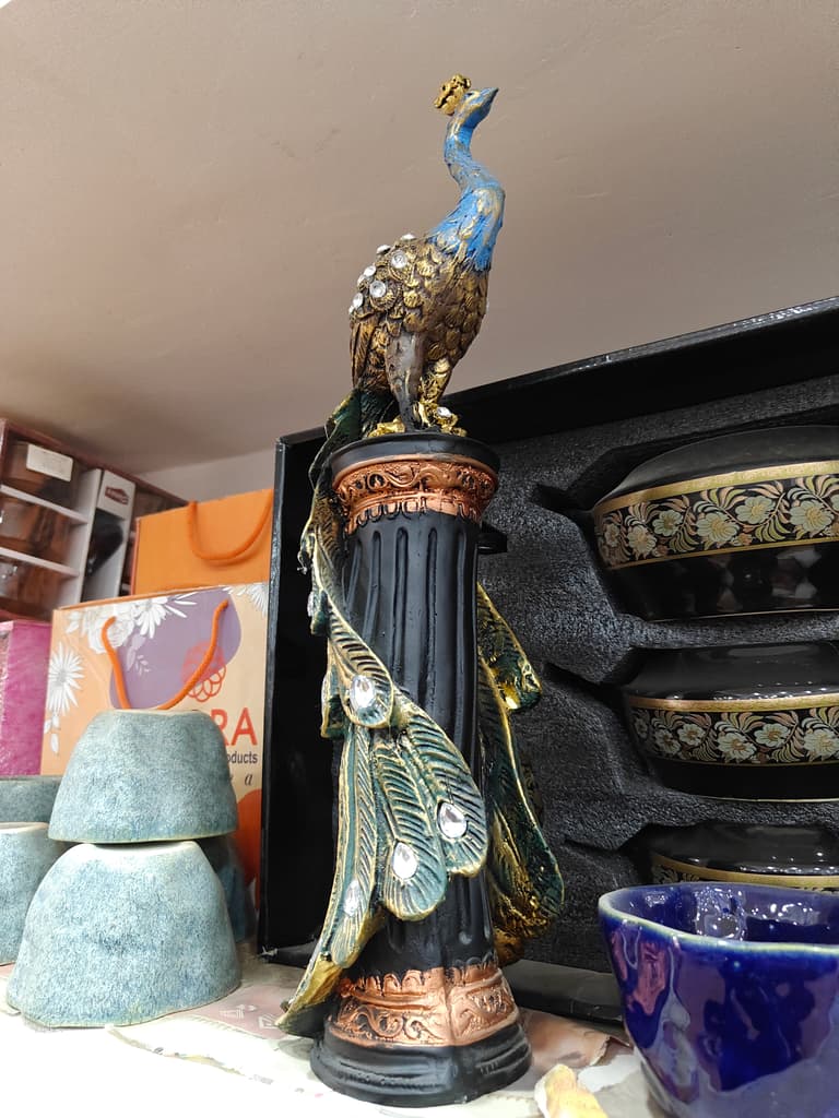 Blue Vase with Gold Leaf Design | Ceramic | Decorative | Blue