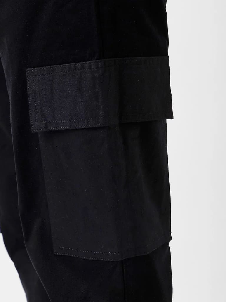 Men's Black Regular Fit Solid Cargo Chino Pant with 6 Pockets Stretchable — photo 5