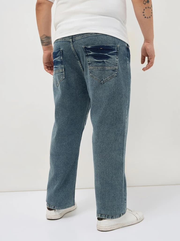 Plus Men's Ice Blue Regular Fit Acid Washed Denim Jeans Stretchable — photo 3