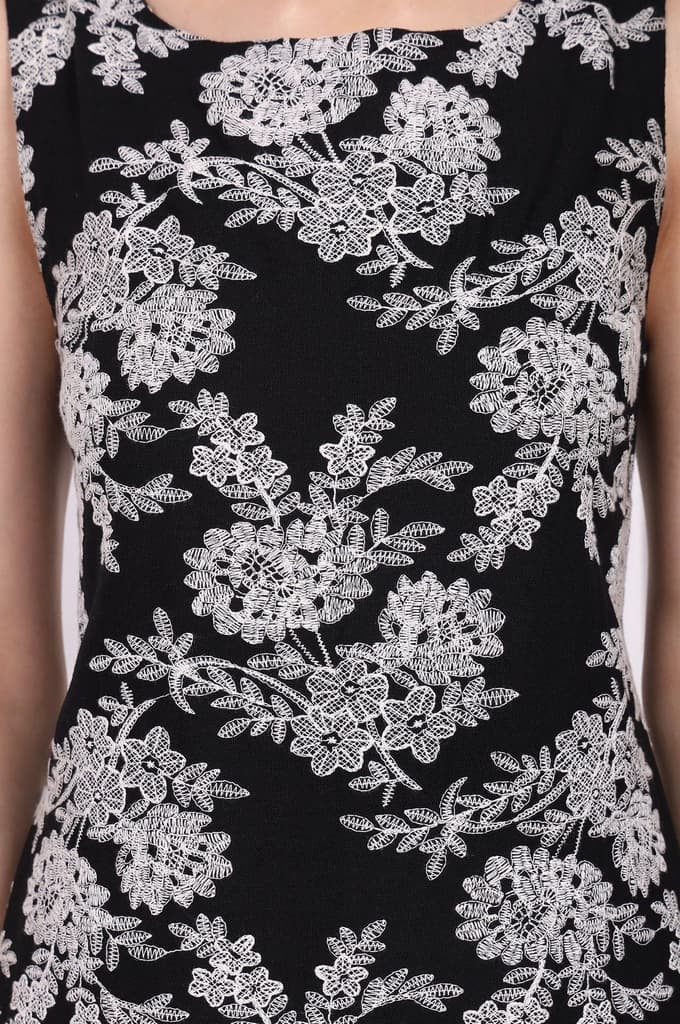 Black Embroidered A-Line Rayon Dress — photo 3