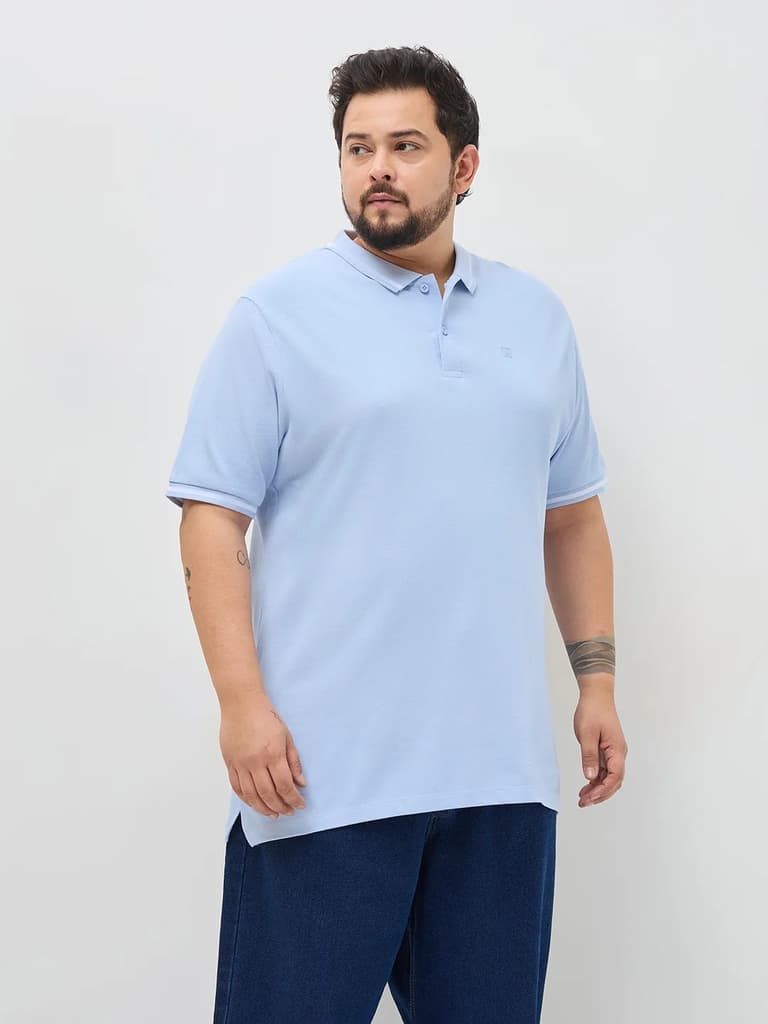 Plus Men's Light Sky Blue Solid Regular Fit Half Sleeve Cotton Polo T-Shirt — photo 2