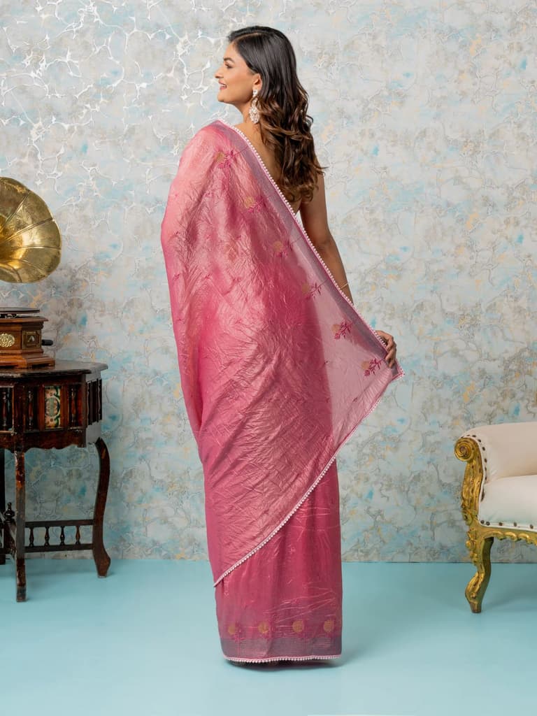 Mimosa Women's Woven Design Banarasi Style Tissue Crush Saree With Blouse Piece : SA00002016STFREE — photo 4