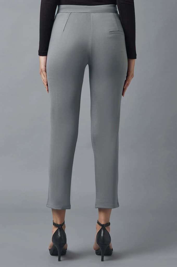 Grey Solid Straight Fit Trousers With Pintuck Detail — photo 2