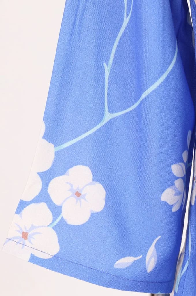 Blue Floral Printed Cotton Flax Flared Kurta — photo 7