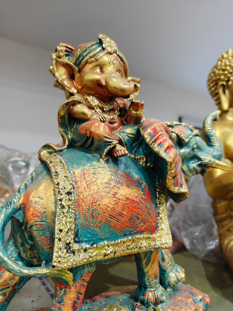 Gold Ganesha Statue | Religious Decoration | Brass | Gold