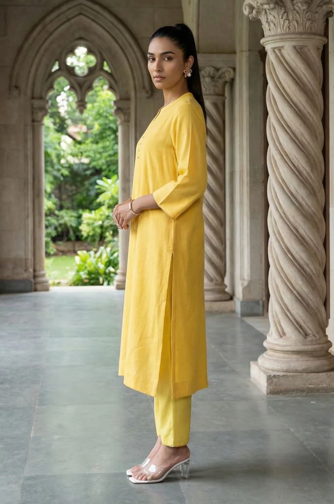 Yellow Solid Rayon Flax Straight Kurta — photo 4