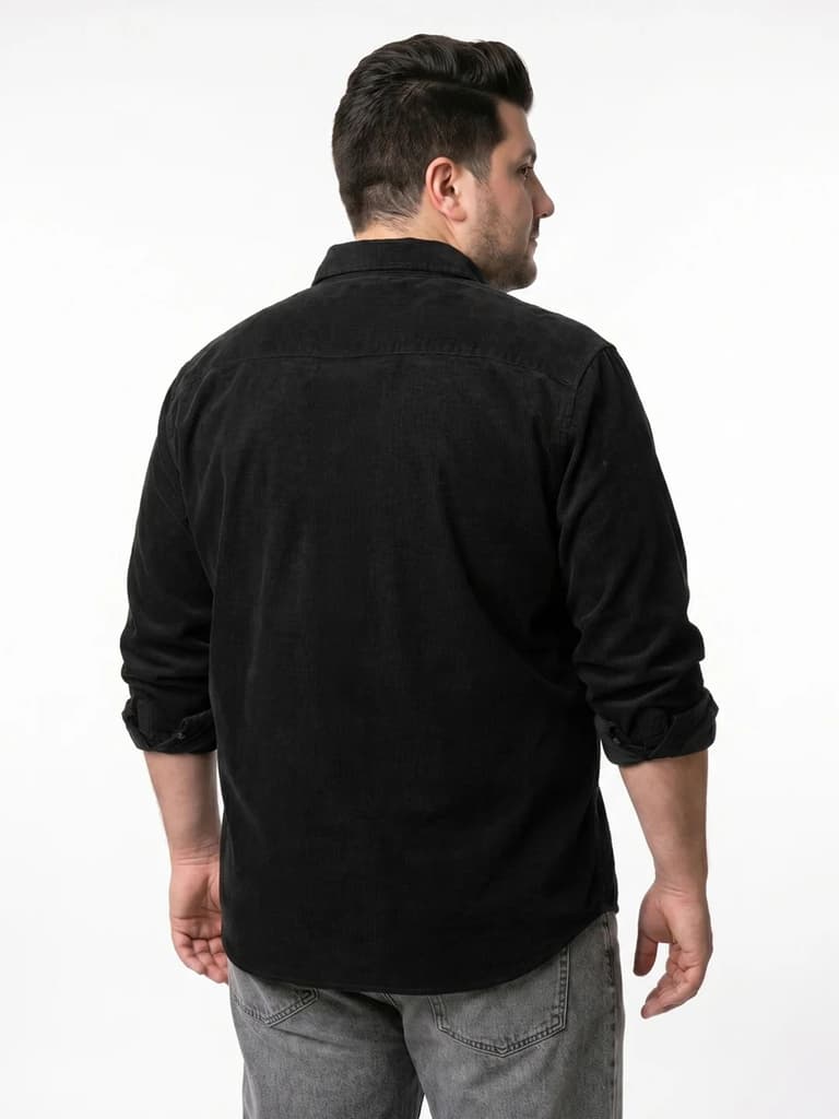 Plus Men's Black Corduroy Full Sleeve Regular Fit Solid Overshirt with Utility Pockets — photo 3