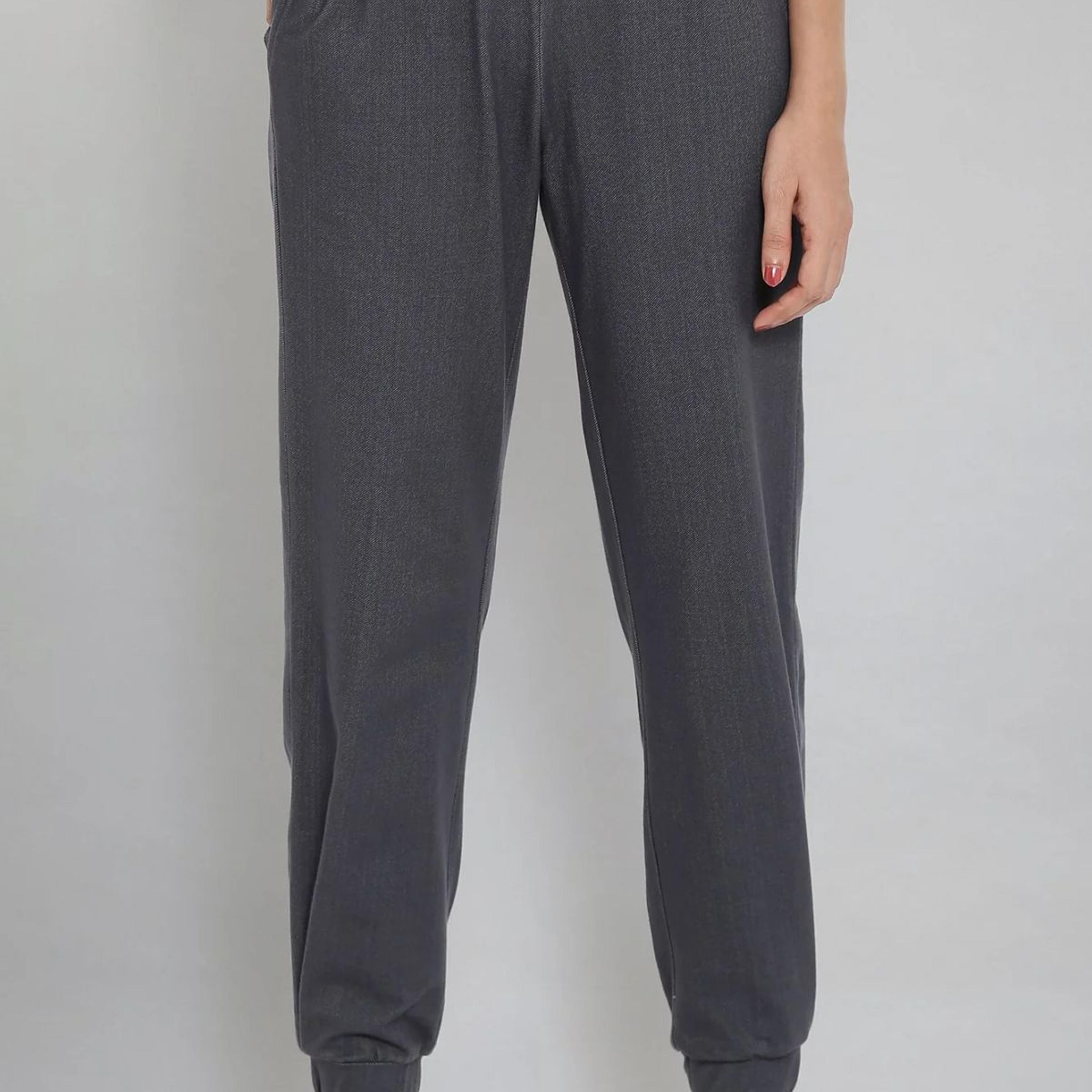Grey Solid Tapered Cotton Joggers With Elasticated Waist