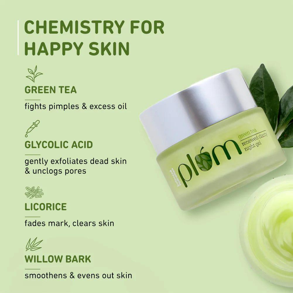 Green Tea Night Gel For Oily, Acne-Prone Skin | Travel-Size| 15 ml