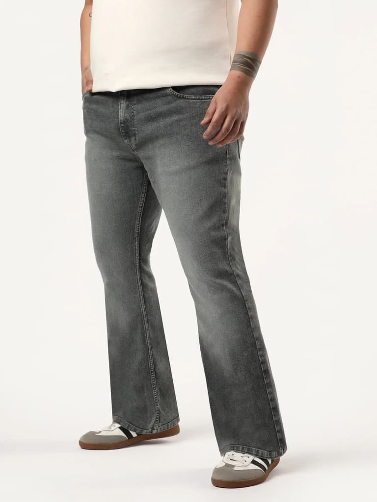 Plus Men's Grey Bootcut Fit Mid Rise Tinted Heavy Washed Jeans Stretchable — photo 2
