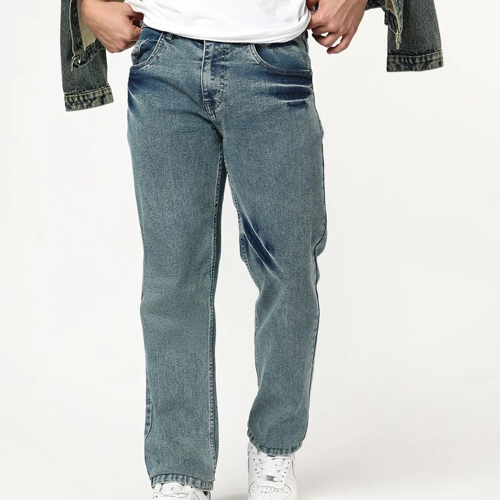 Men's Ice Blue Regular Fit Acid Washed Denim Jeans Stretchable
