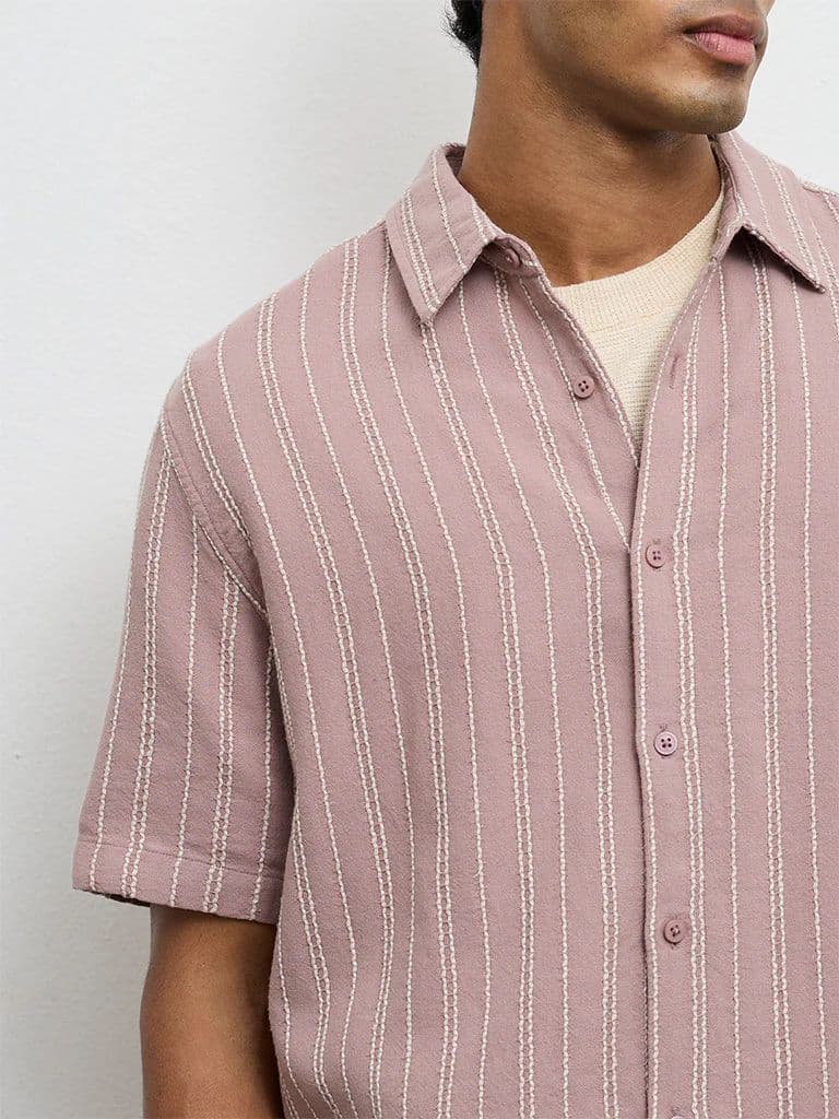 ETA Dusty Pink Stripe Embroidered Relaxed-Fit Cotton Shirt — photo 3