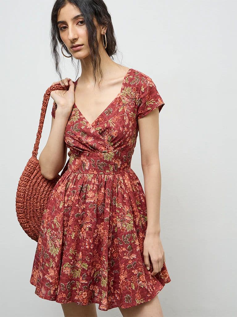 Bombay Paisley Rust Printed Cotton A-Line Dress — photo 2