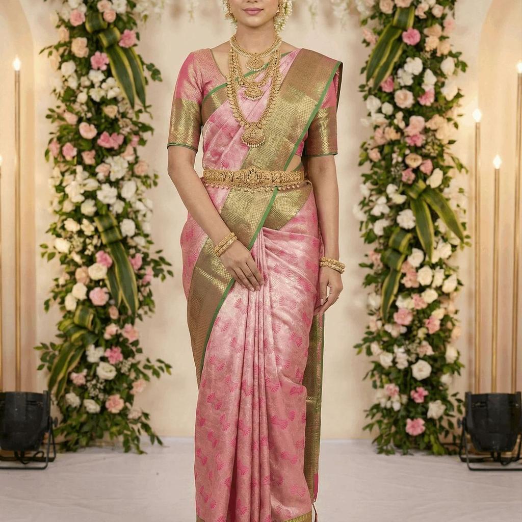MIMOSA Women's Woven Design Kanjivaram Style Art Silk Saree with Blouse Piece - Rani Pink (SA00002804RNFREE)