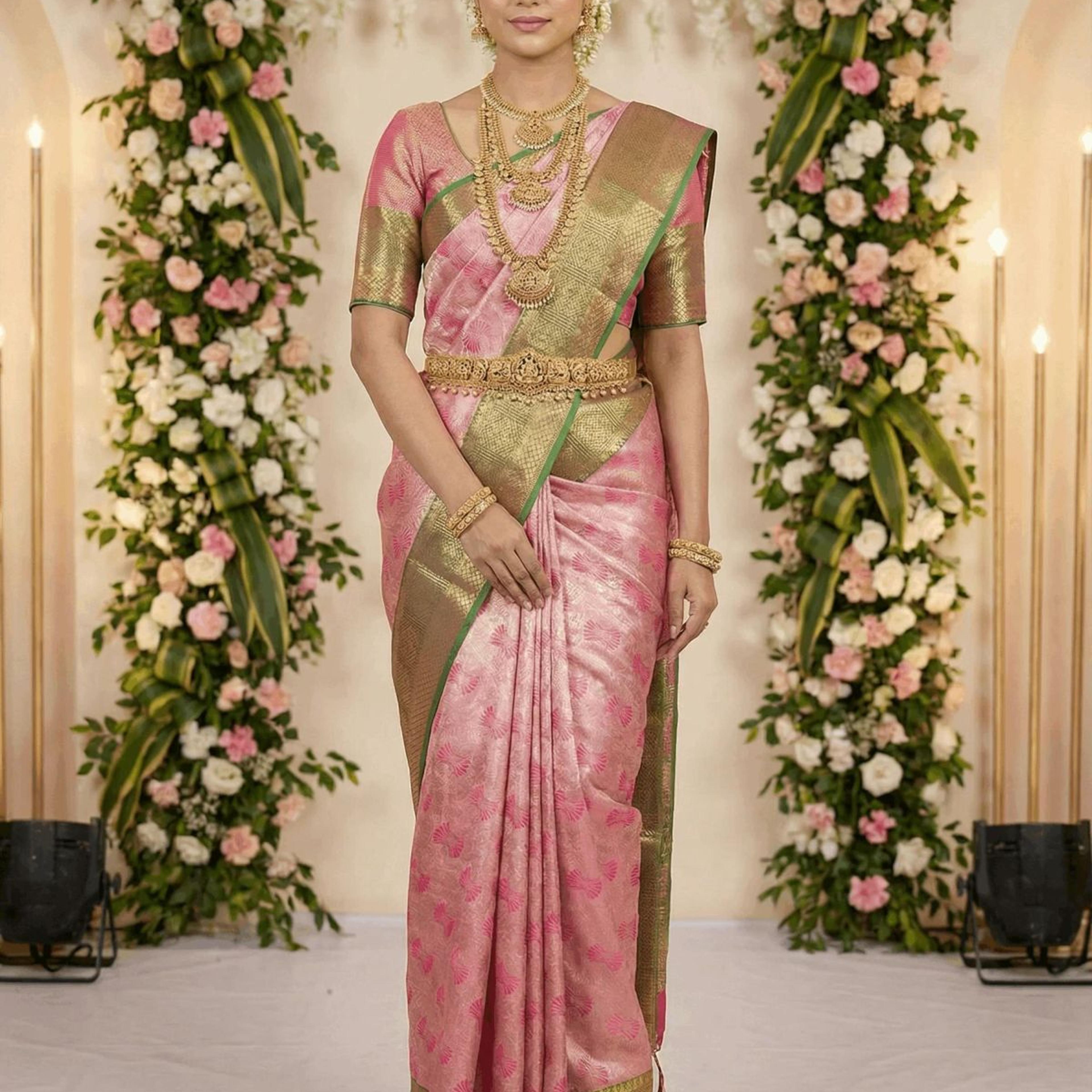 MIMOSA Women's Woven Design Kanjivaram Style Art Silk Saree with Blouse Piece - Rani Pink (SA00002804RNFREE)