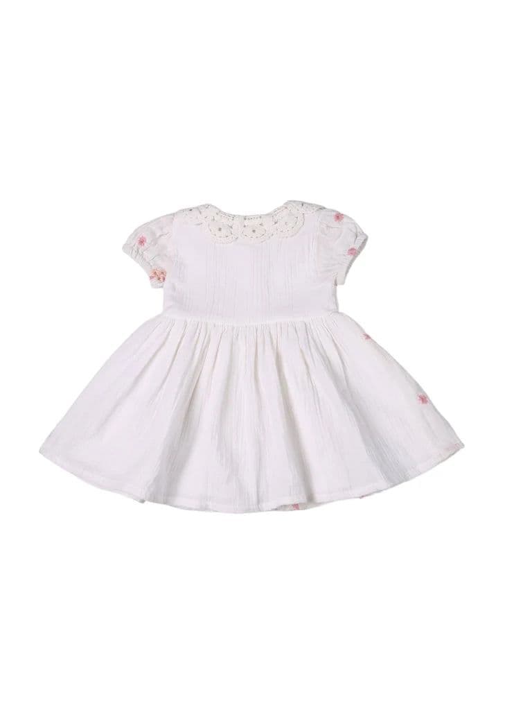 HOP Baby Girls White Floral Embroidered Cotton Dress — photo 3