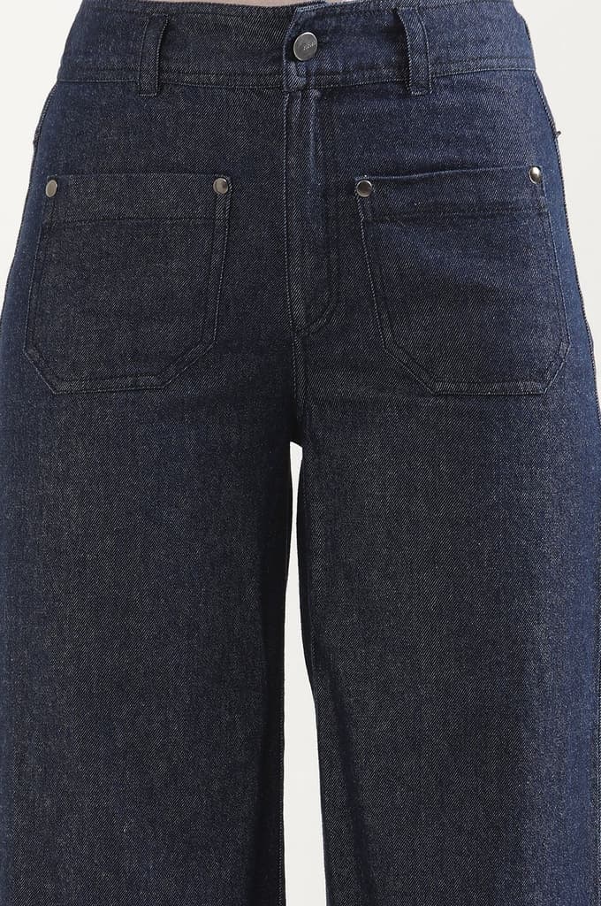 Dark Blue Denim Flared Pants — photo 6