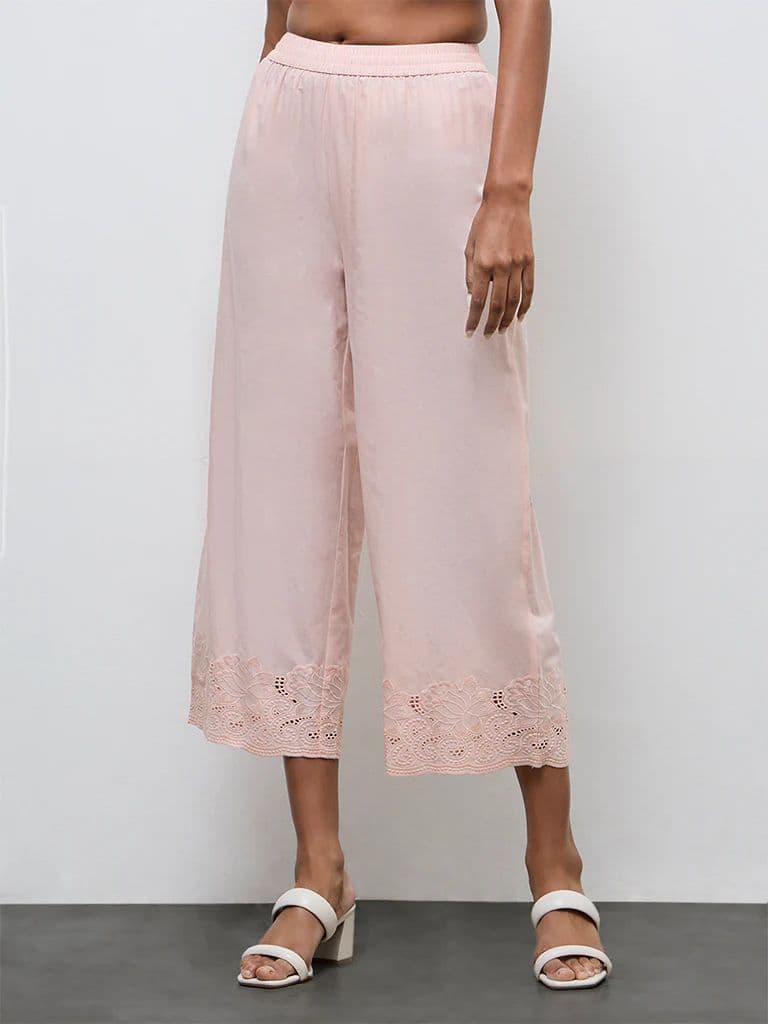 Zuba Peach Floral Embroidered A-Line Cotton Ethnic Set — photo 2