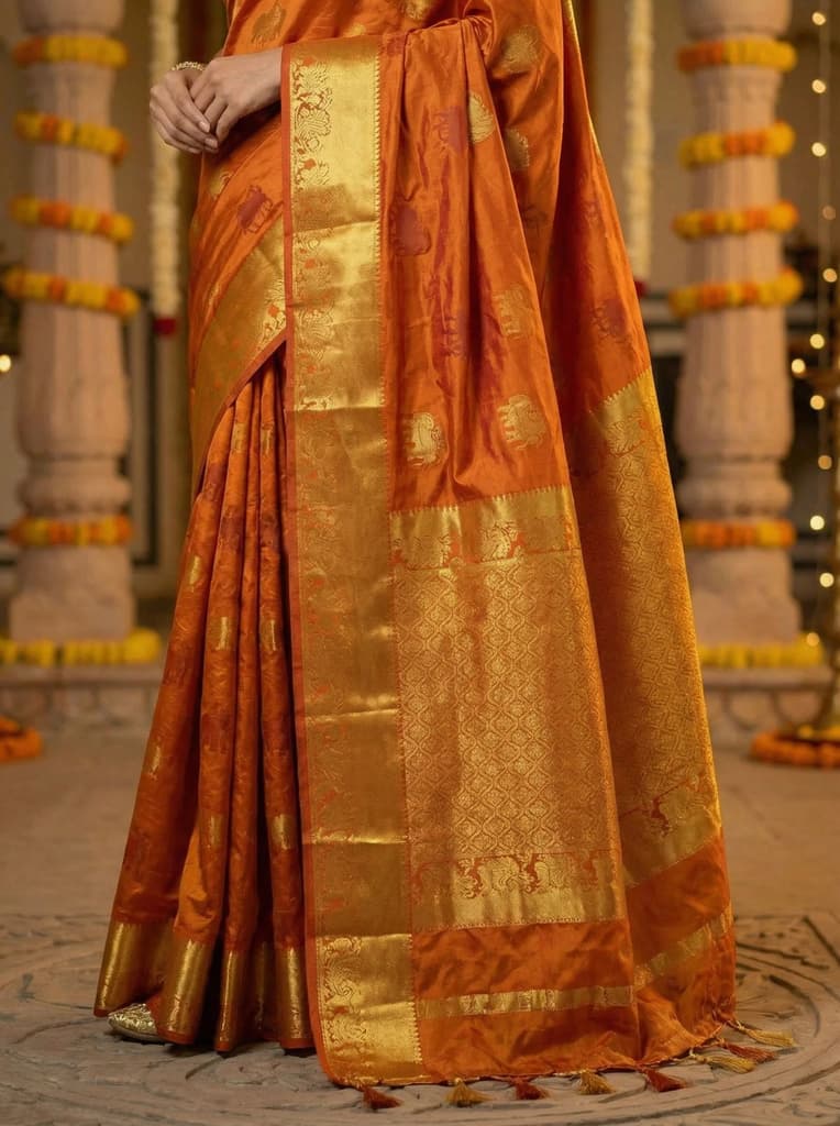 MIMOSA Women's Woven Design Banarasi Style Raw Silk Saree with Blouse Piece - Mustard ( SA00003136MSFREE ) — photo 3