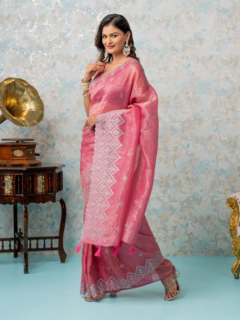 Mimosa Women's Woven Design Banarasi Style Tissue Crush Saree With Blouse Piece : SA00002015STFREE — photo 3