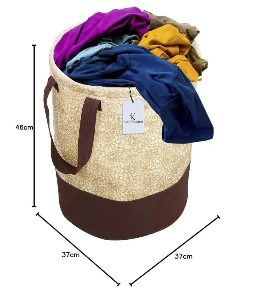 Kuber Industries Canvas 45 Liter Metalic Printed Waterproof Laundry Bag/Hamper With Handles|Brown — photo 3