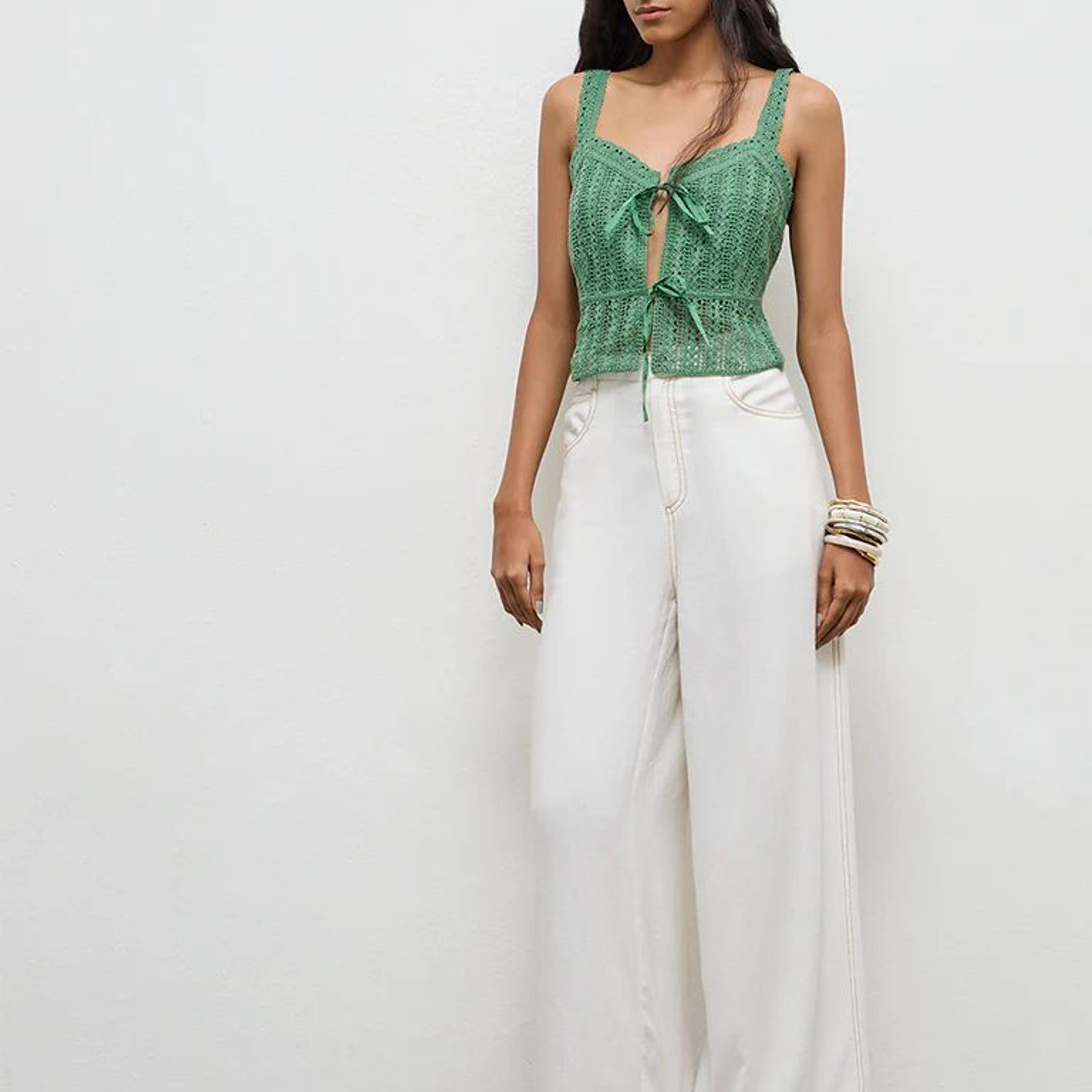 Bombay Paisley Green Crochet Knitted Top