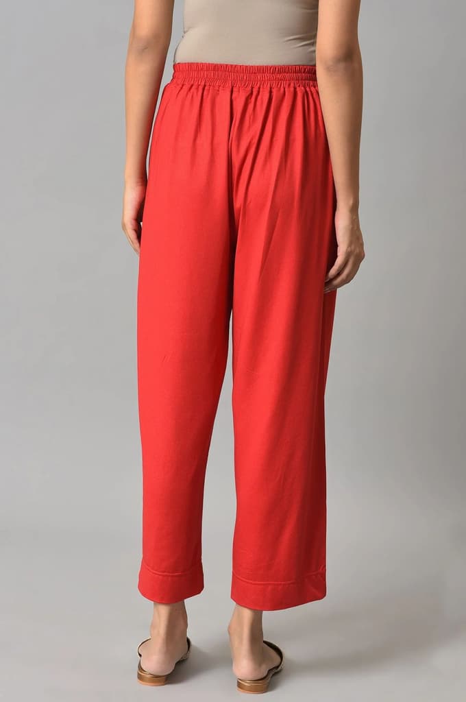 Red Solid Straight Fit Palazzo With Side Pockets — photo 2